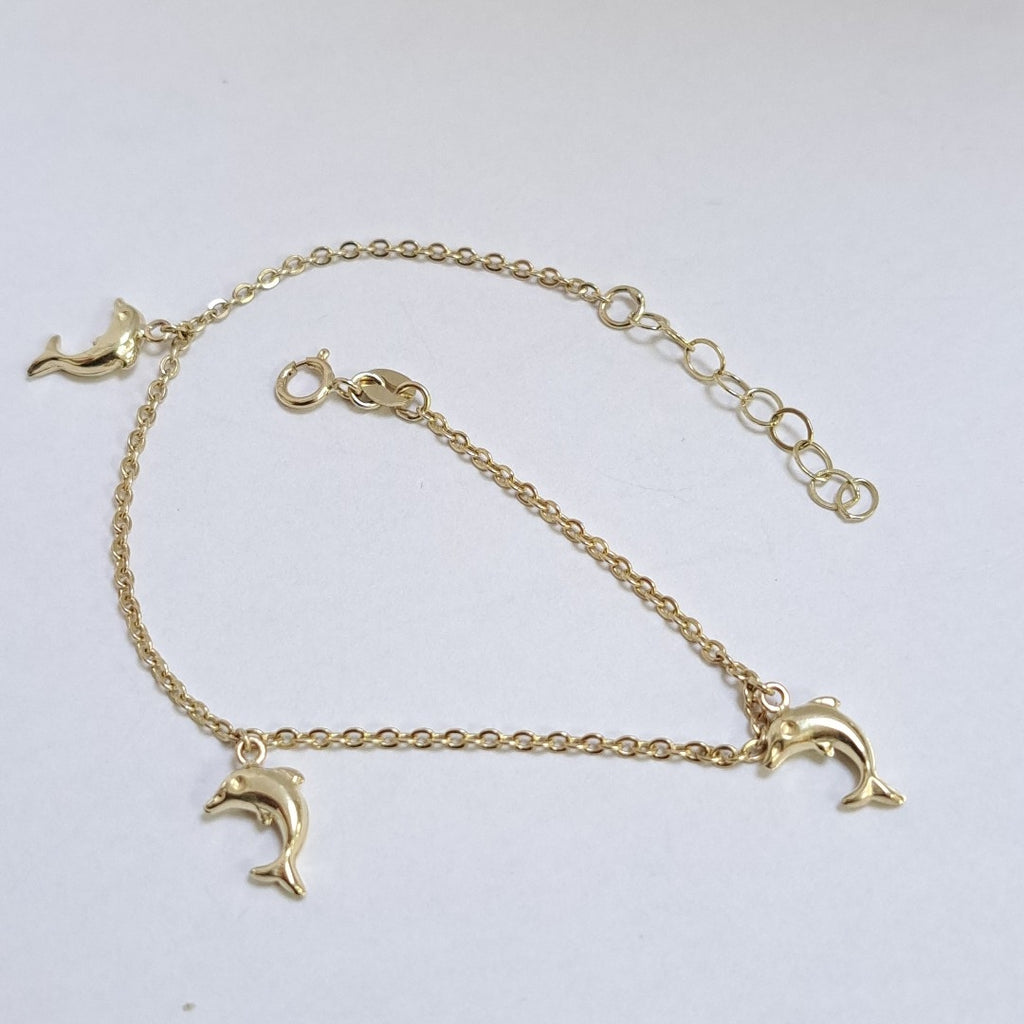 PULSERA ESPECIAL CON DIJES DELFINES 10K 18 CM 2 GR (NUEVO)