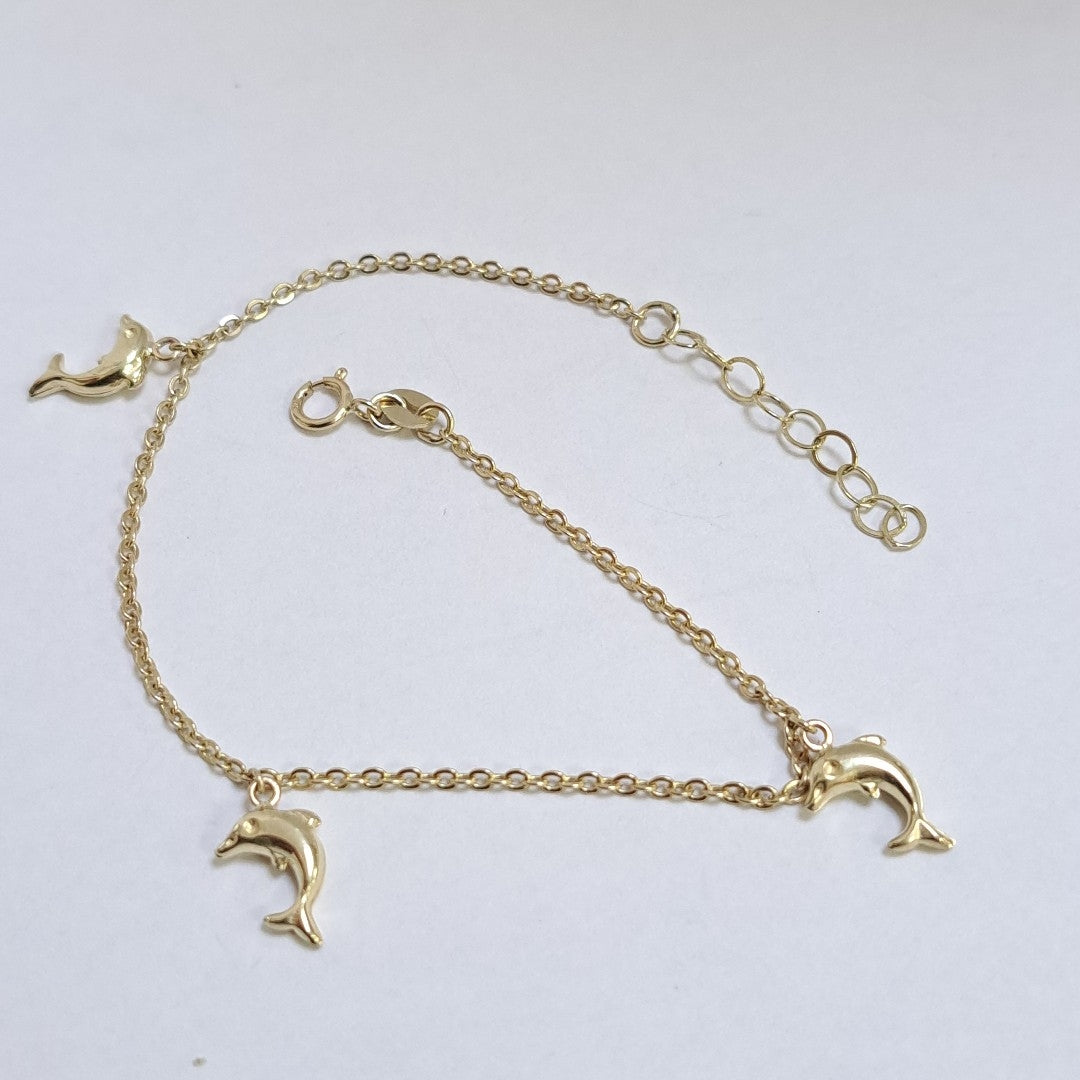 PULSERA ESPECIAL CON DIJES DELFINES 10K 18 CM 2 GR (NUEVO)