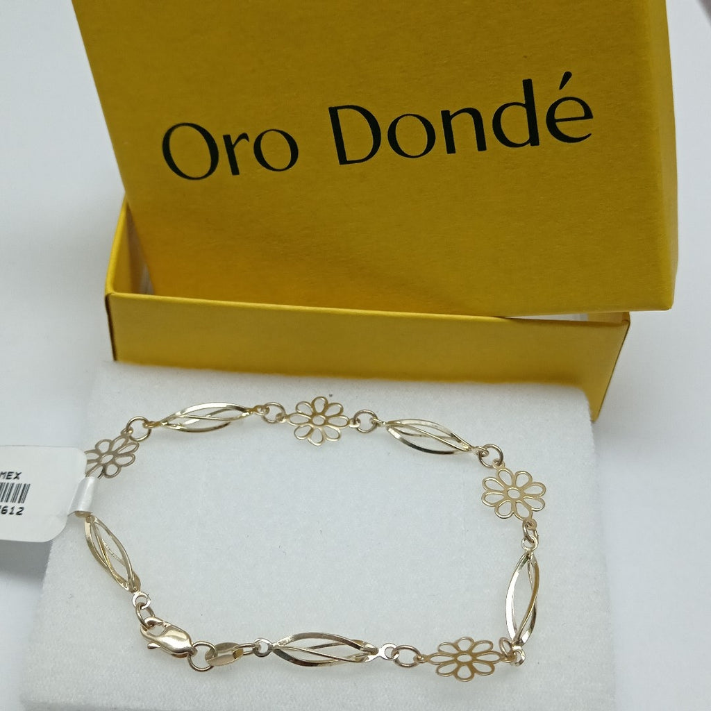 PULSERA ESPECIAL CON FLORES 14K 18 CM 2.7 GR (NUEVO)