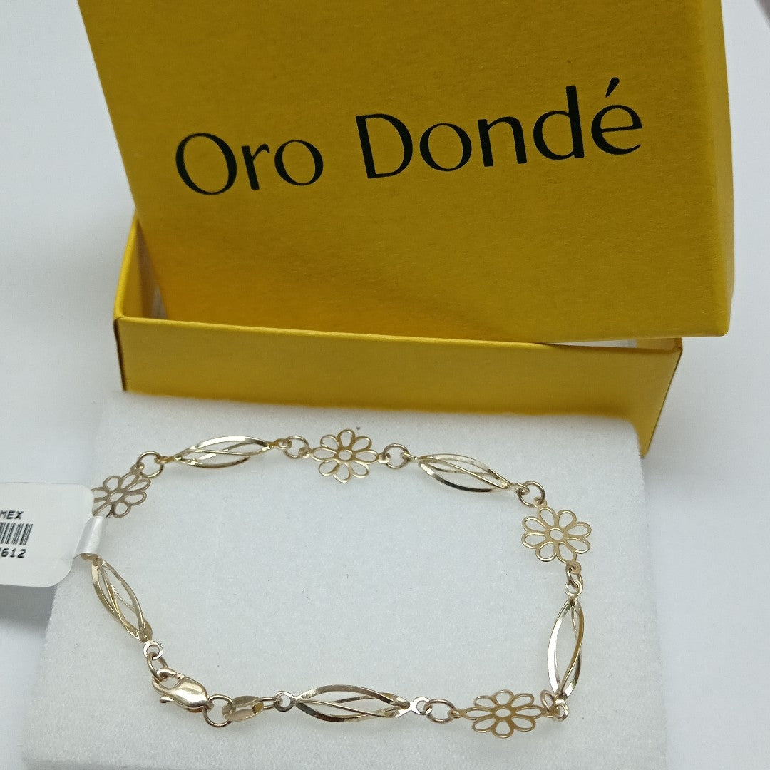 PULSERA ESPECIAL CON FLORES 14K 18 CM 2.7 GR (NUEVO)