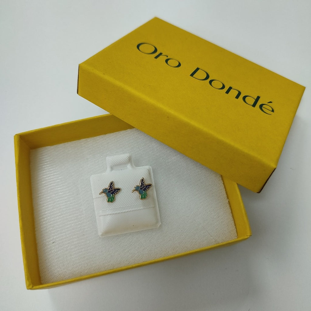 BROQUELES BROQUEL FIG COLIBRI ESMALTE AZUL 14K 0.2138 GR (NUEVO)