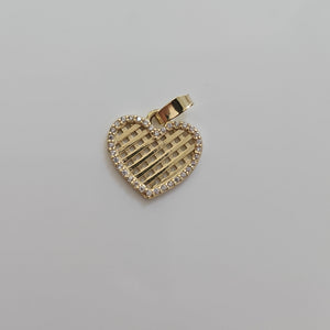 DIJE TEJIDO CORAZON CON CERCO DE CIRCONIAS 14K 1.2 GR (NUEVO)