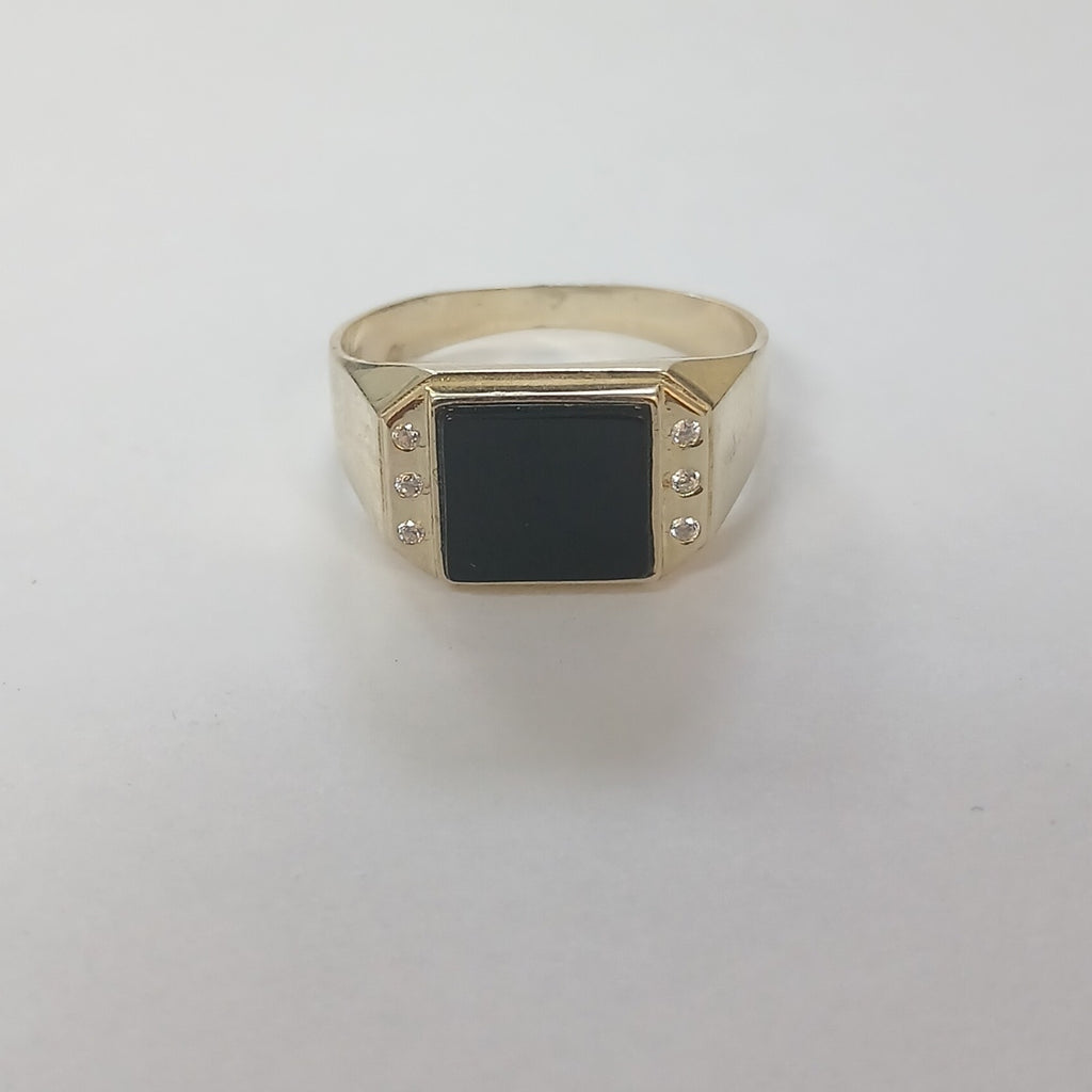 ANILLOS CON ONIX Y CIRCONIAS 10K TALLA 11 3.5 GR (NUEVO)