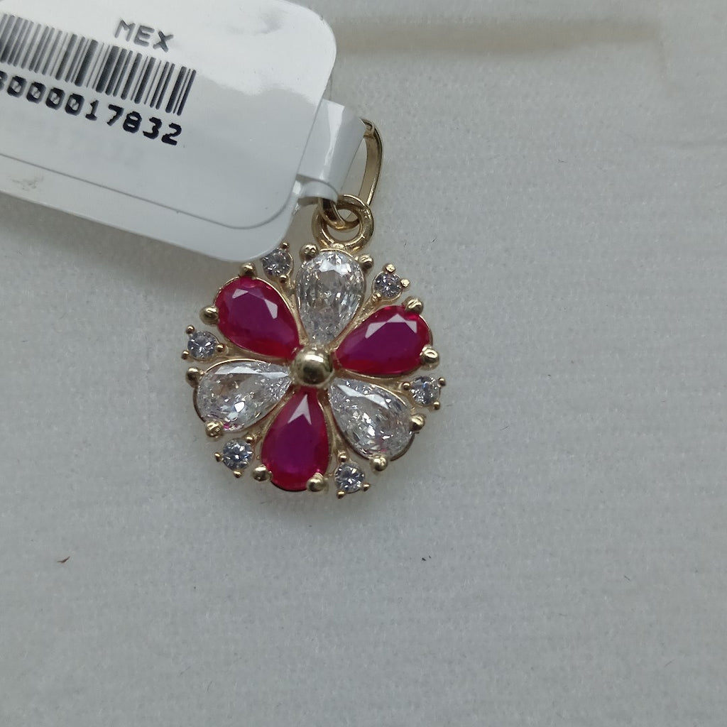 DIJE FLOR CIRCONIAS Y PIEDRAS DE COLOR 14K 2.8 GR (NUEVO)