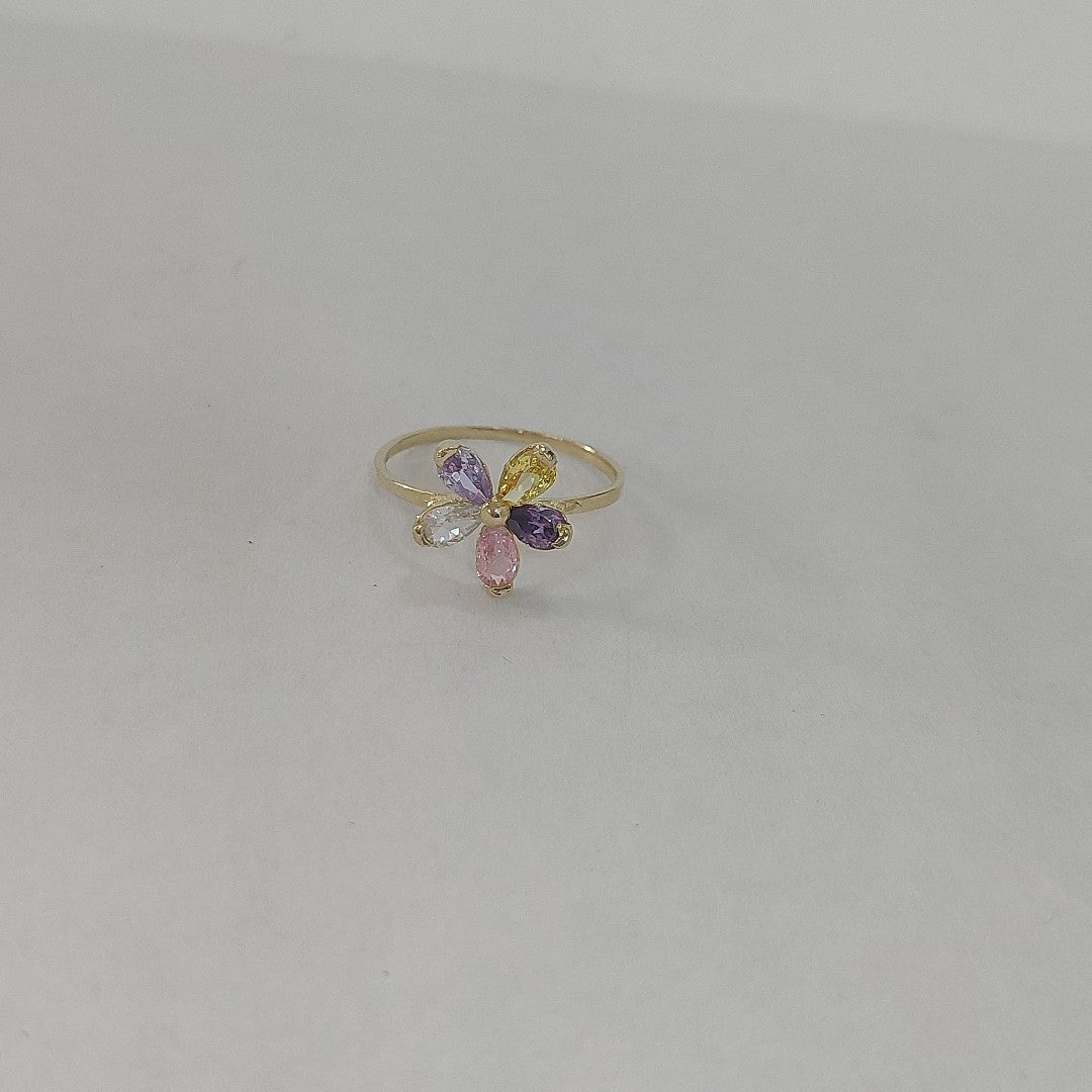 ANILLOS FLOR CON PIEDRAS DE COLOR 14K TALLA 7 1.4 GR (NUEVO)