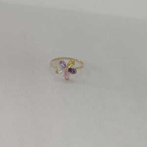 ANILLOS FLOR CON PIEDRAS DE COLOR 14K TALLA 7 1.4 GR (NUEVO)