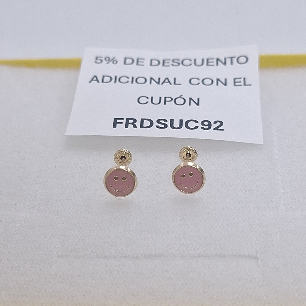 BROQUELES BROQUEL FIG SONRISA ESMALTE ROSA 14K 0.1696 GR (NUEVO)