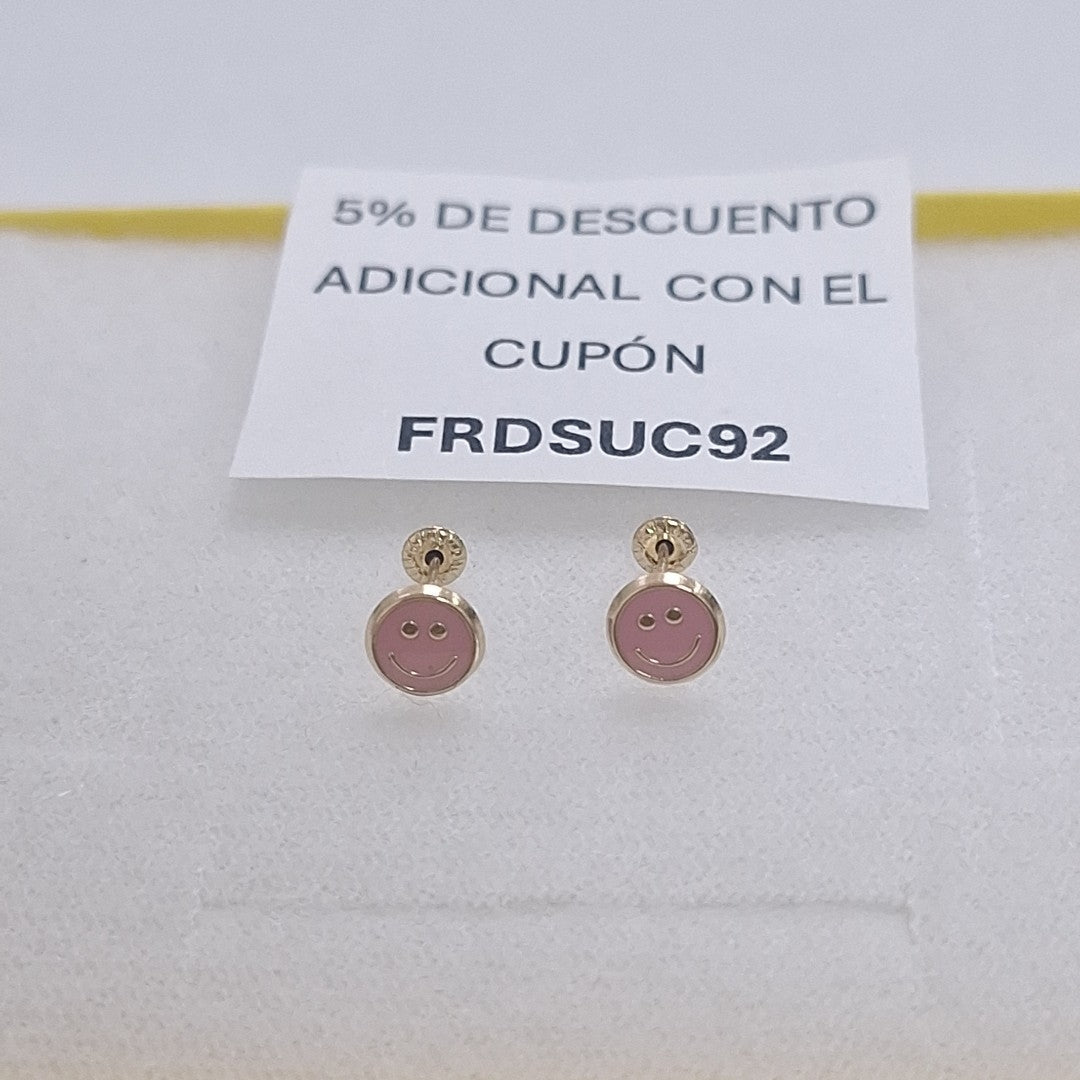 BROQUELES BROQUEL FIG SONRISA ESMALTE ROSA 14K 0.1696 GR (NUEVO)