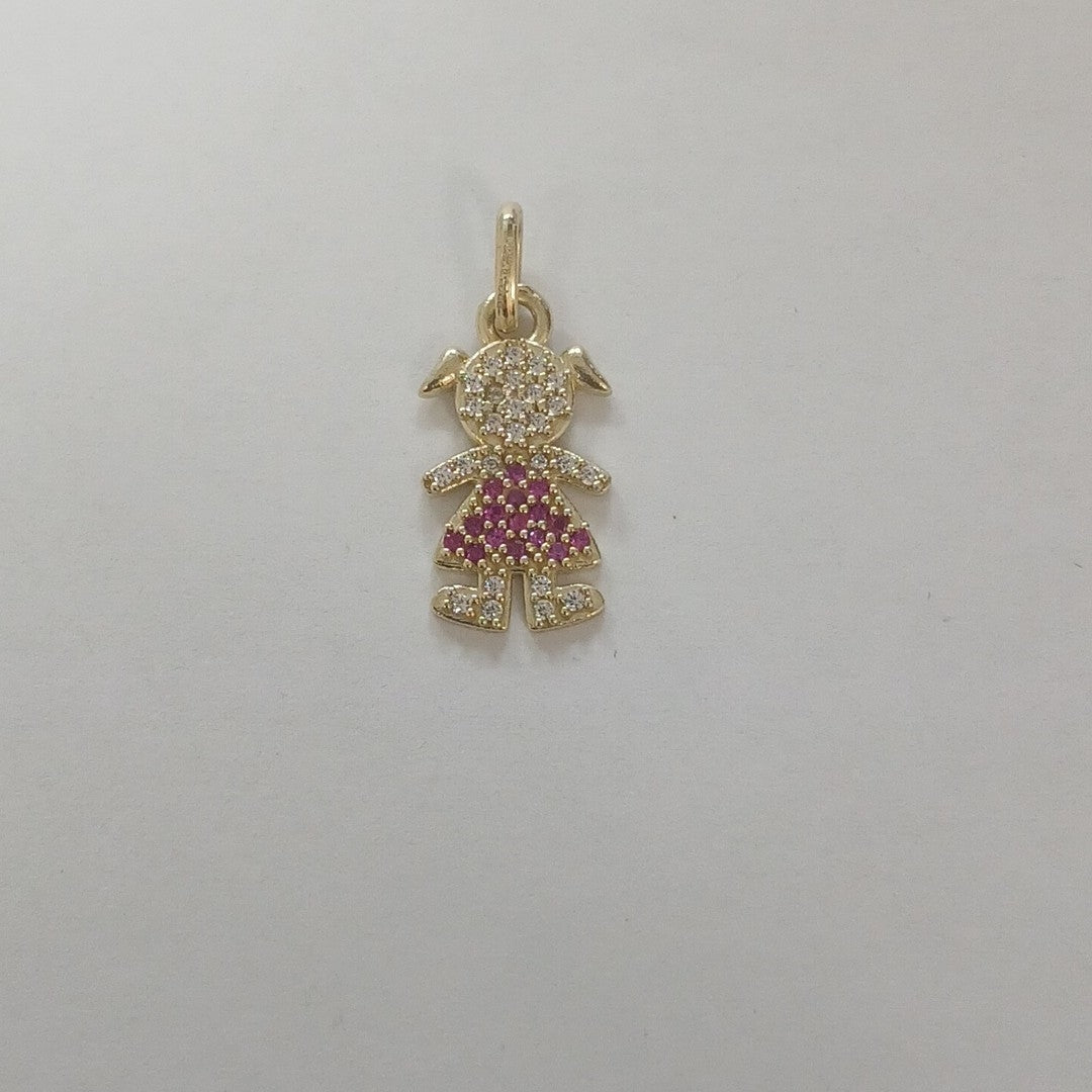 DIJE NIÑA CON CIRCONIAS Y PIEDRAS DE COLOR 10K 1.1 GR (NUEVO)