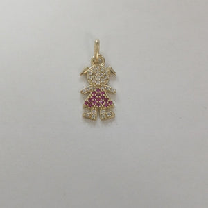 DIJE NIÑA CON CIRCONIAS Y PIEDRAS DE COLOR 10K 1.1 GR (NUEVO)