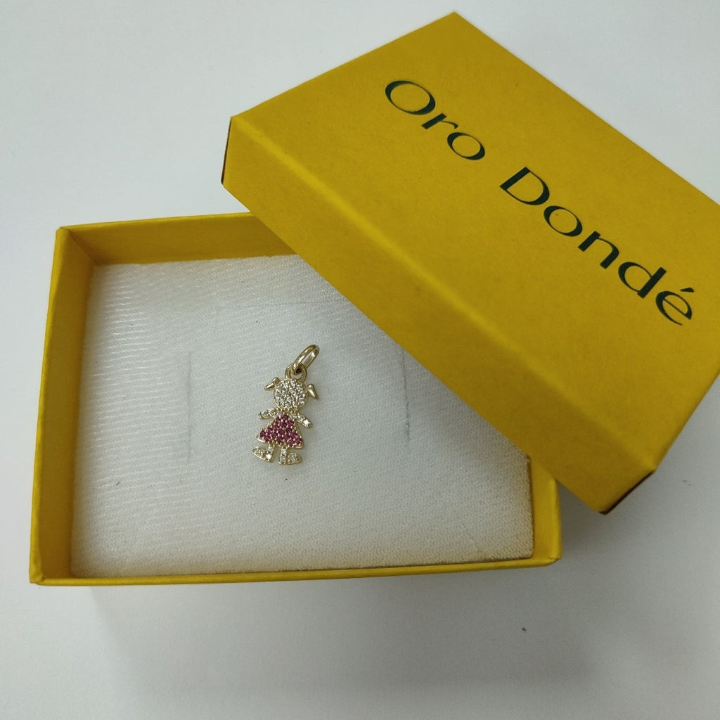 DIJE NIÑA CON CIRCONIAS Y PIEDRAS DE COLOR 10K 1.1 GR (NUEVO)