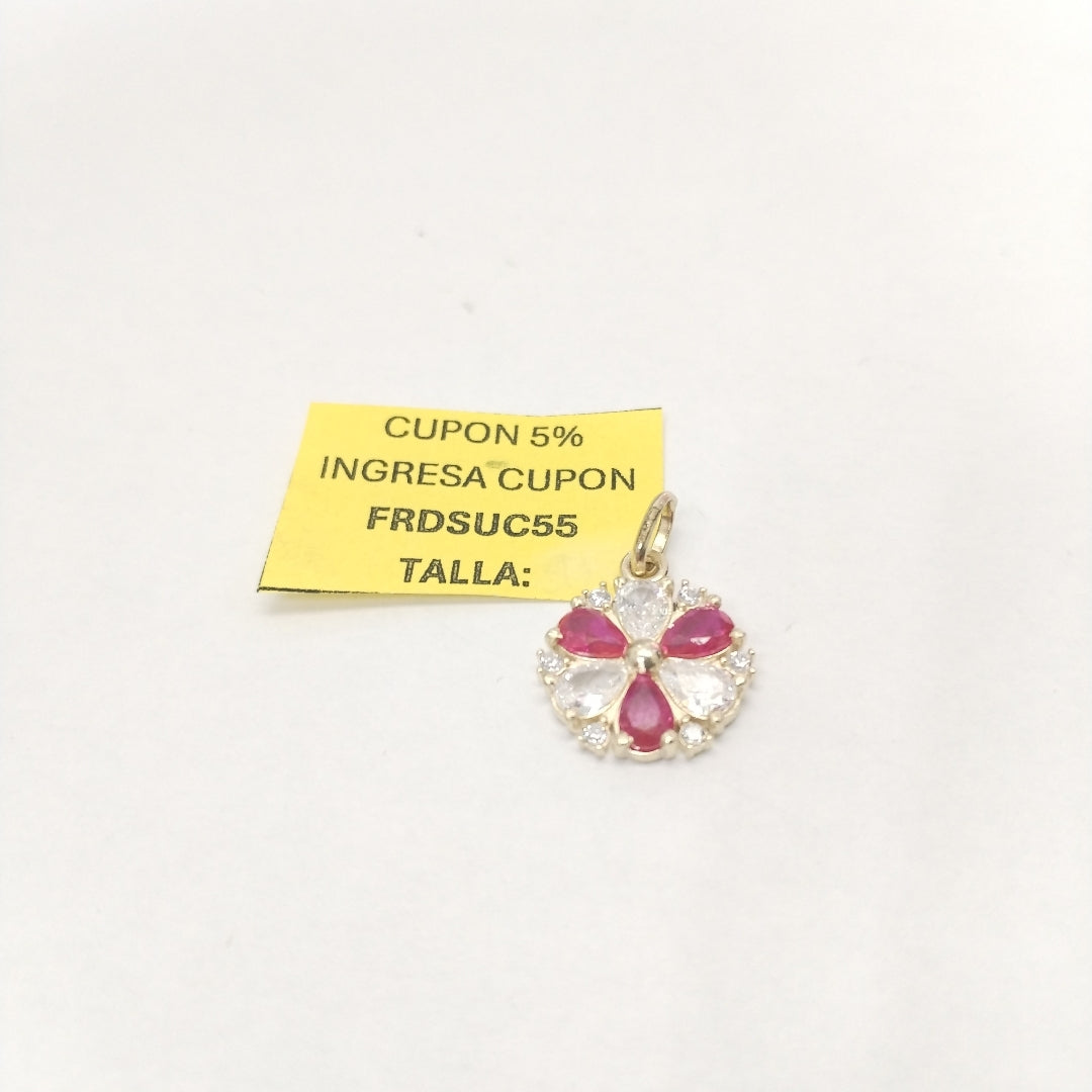 DIJE FLOR CIRCONIAS Y PIEDRAS DE COLOR 14K 2.8 GR (NUEVO)
