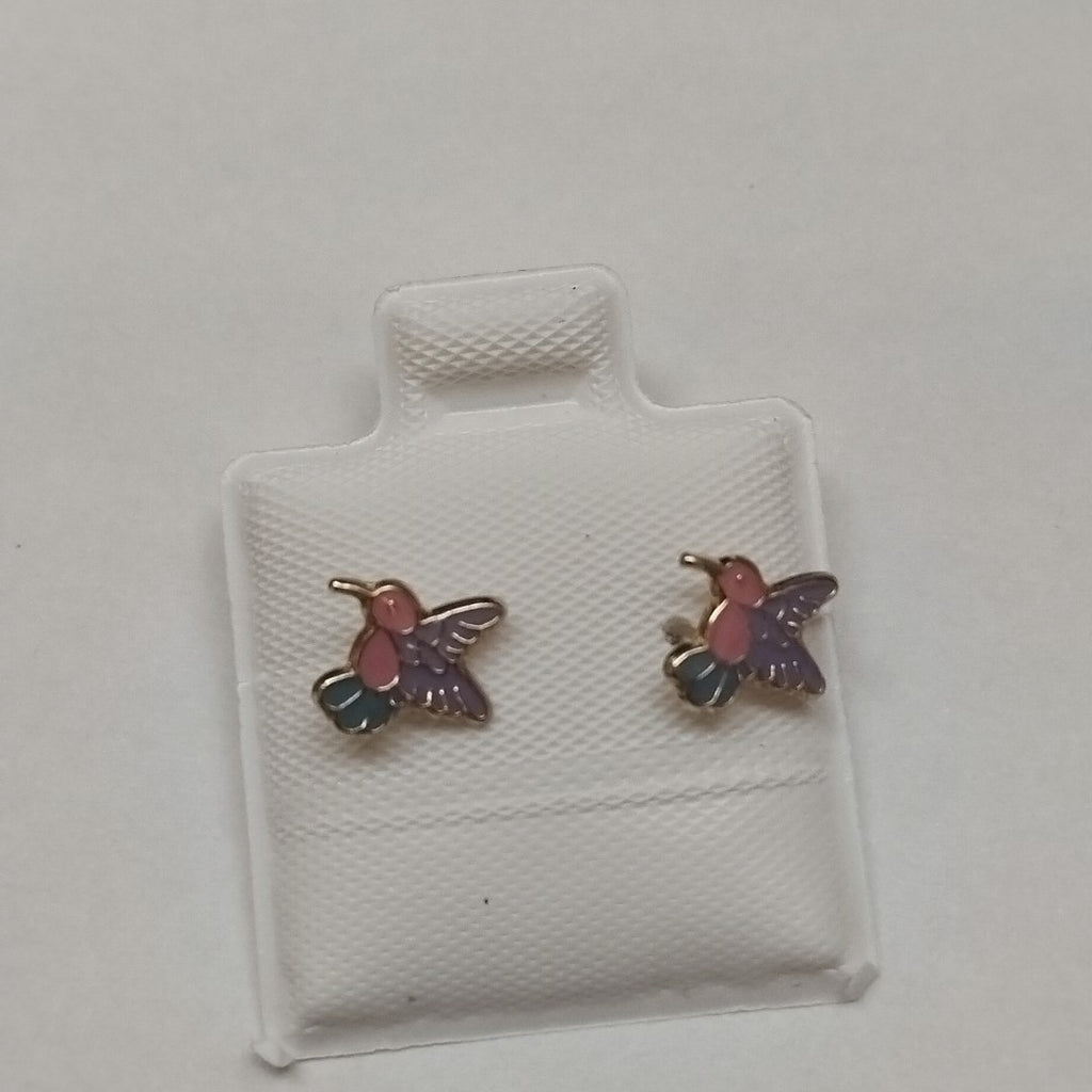 BROQUELES BROQUEL FIG COLIBRI ESMALTE ROSA 14K 0.2138 GR (NUEVO)