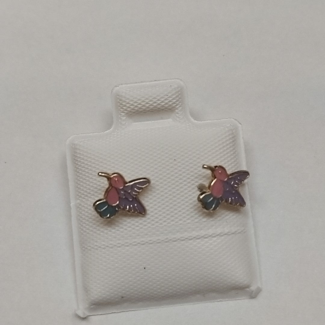 BROQUELES BROQUEL FIG COLIBRI ESMALTE ROSA 14K 0.2138 GR (NUEVO)