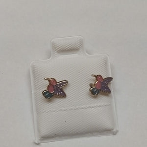 BROQUELES BROQUEL FIG COLIBRI ESMALTE ROSA 14K 0.2138 GR (NUEVO)