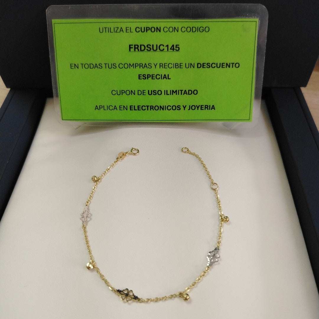 PULSERA ESPECIAL CON TREBOL 14K 18 CM 1.9 GR (NUEVO)