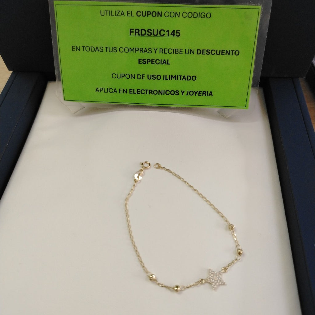 PULSERA ESPECIAL CON ESTRELLA Y CIRCONIAS 14K 18 CM 1.4 GR (NUEVO)