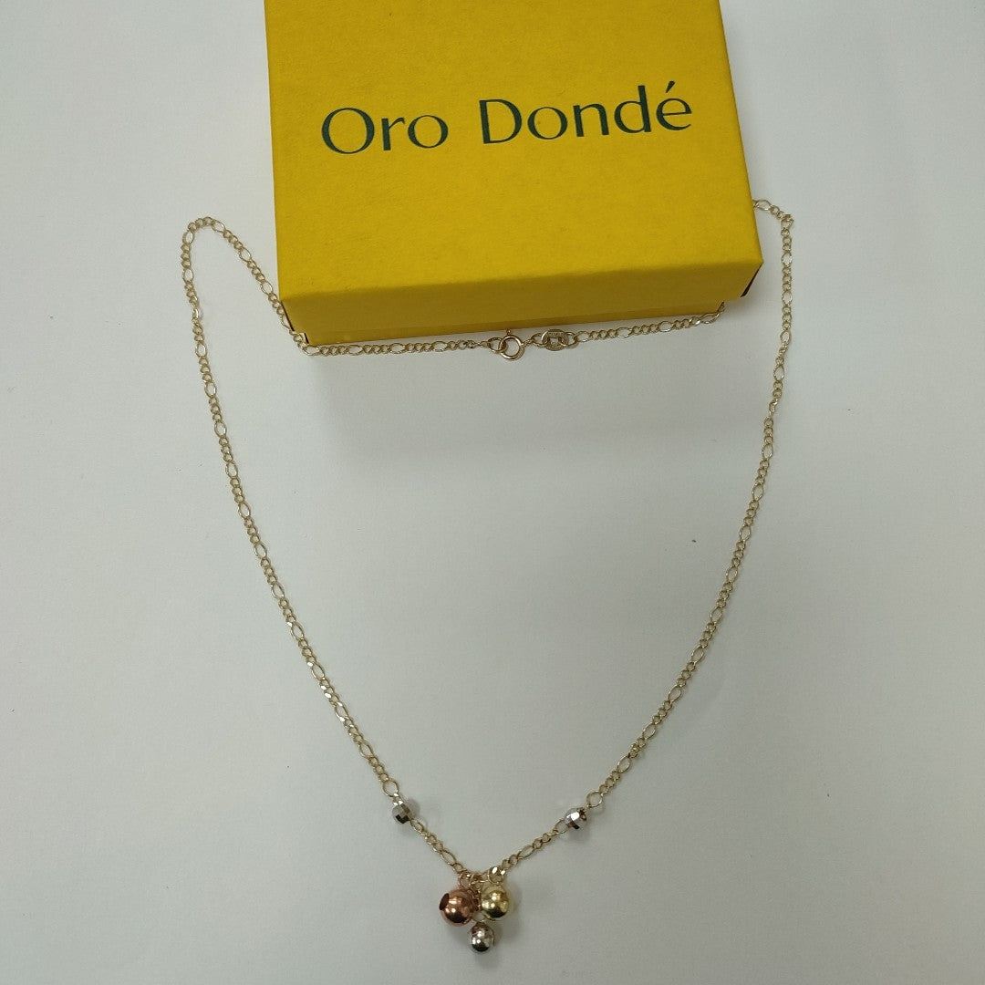 CADENA GARGANTILLA 3X1 CON ESFERAS COMBINADAS 14K 45 CM 3.1 GR (NUEVO)