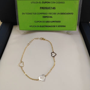 PULSERA ESPECIAL CON CORAZONES CONBINADOS 14K 18 CM 1.7 GR (NUEVO)