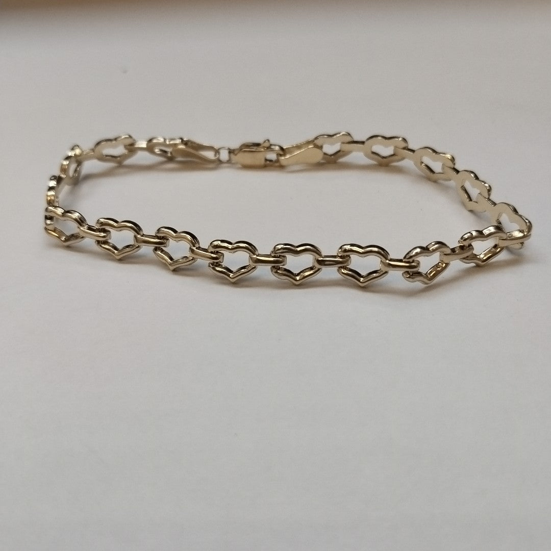PULSERA ESPECIAL CON CORAZONES 14K 18 CM 4.4 GR (NUEVO)