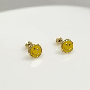 BROQUELES BROQUEL FIG SONRISA ESMALTE AMARILLO 14K 0.2074 GR (NUEVO)
