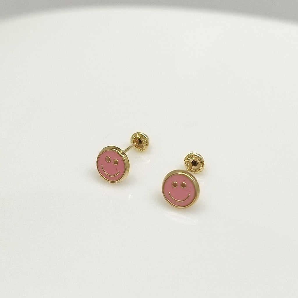 BROQUELES BROQUEL FIG SONRISA ESMALTE ROSA 14K 0.1696 GR (NUEVO)