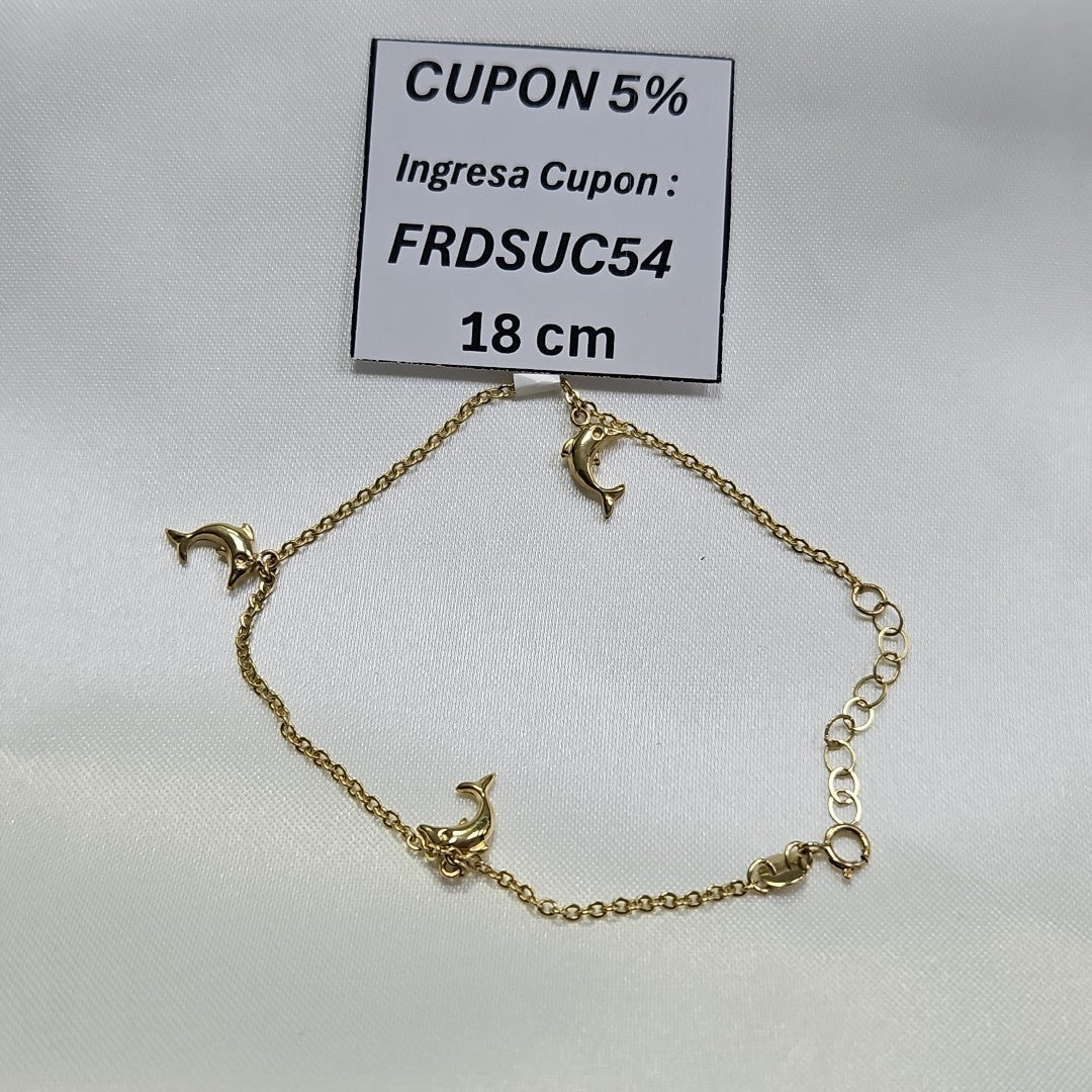 PULSERA ESPECIAL CON DIJES DELFINES 10K 18 CM 2 GR (NUEVO)