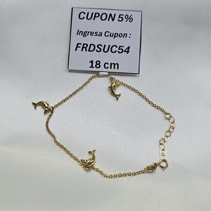 PULSERA ESPECIAL CON DIJES DELFINES 10K 18 CM 2 GR (NUEVO)
