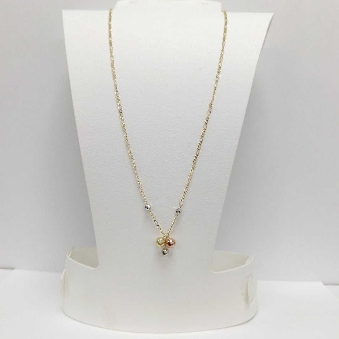 CADENA GARGANTILLA 3X1 CON ESFERAS COMBINADAS 14K 45 CM 3.1 GR (NUEVO)