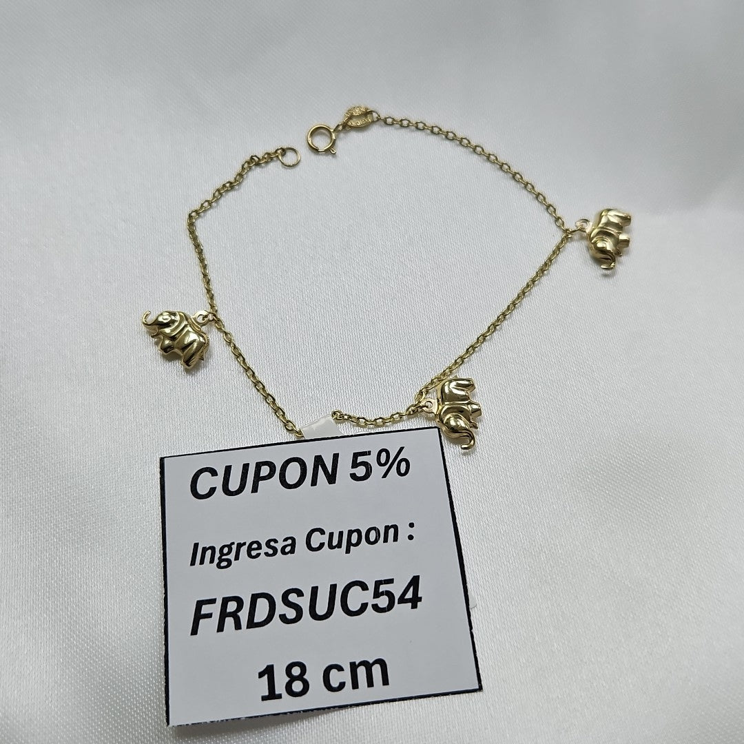 PULSERA ESPECIAL CON DIJES ELEFANTES 10K 18 CM 2.2 GR (NUEVO)