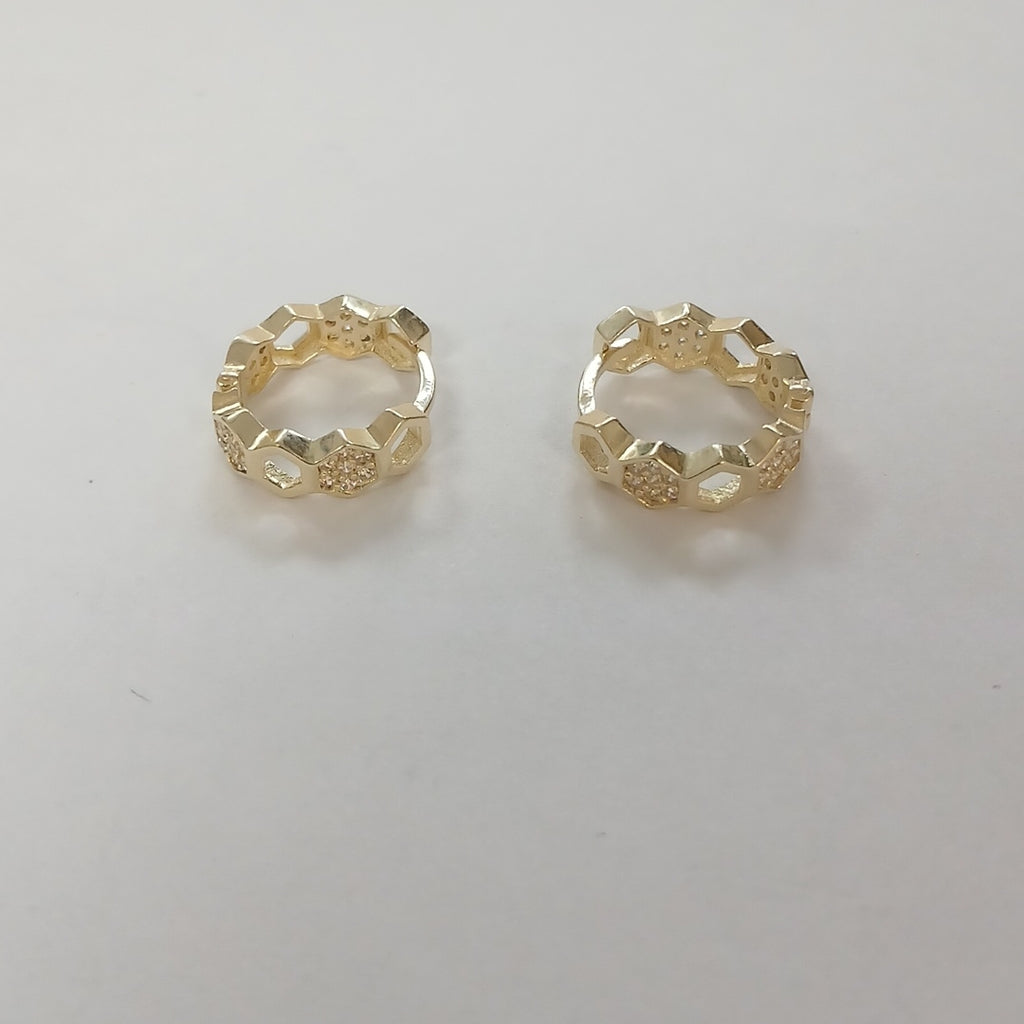 ARETES HUGGIES HEXAGONALES C CIRCONIAS 14K 2.7 GR (NUEVO)
