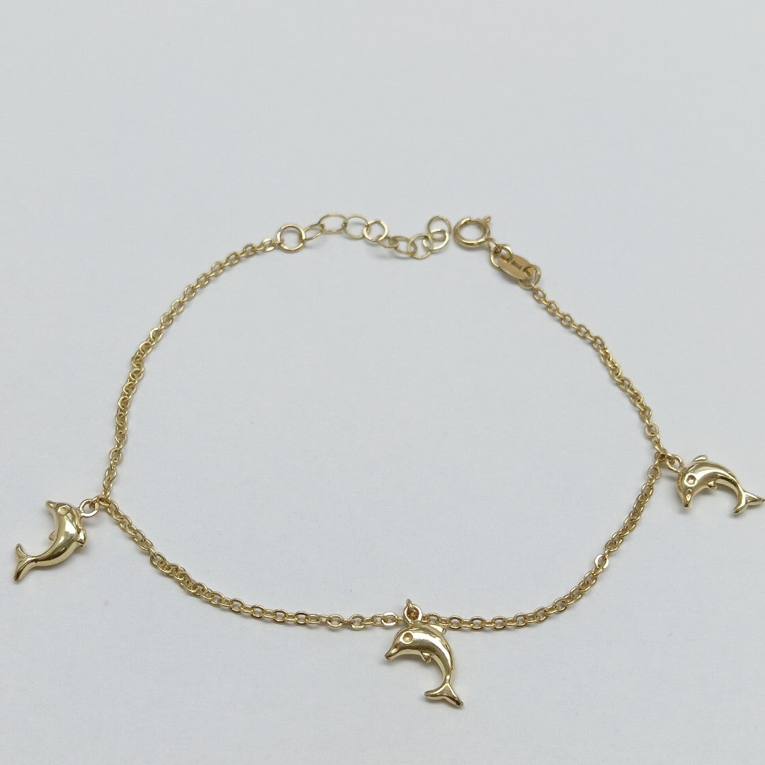 PULSERA ESPECIAL CON DIJES DELFINES 10K 18 CM 2 GR (NUEVO)