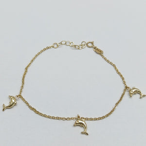 PULSERA ESPECIAL CON DIJES DELFINES 10K 18 CM 2 GR (NUEVO)