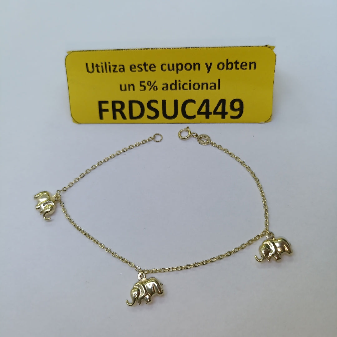PULSERA ESPECIAL CON DIJES ELEFANTES 10K 18 CM 2.2 GR (NUEVO)