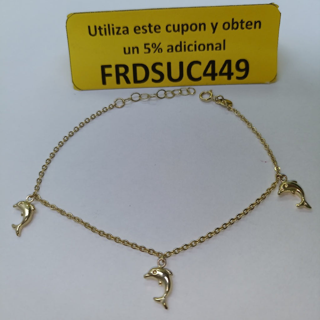 PULSERA ESPECIAL CON DIJES DELFINES 10K 18 CM 2 GR (NUEVO)