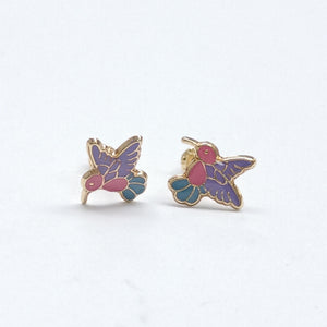 BROQUELES BROQUEL FIG COLIBRI ESMALTE ROSA 14K 0.2138 GR (NUEVO)