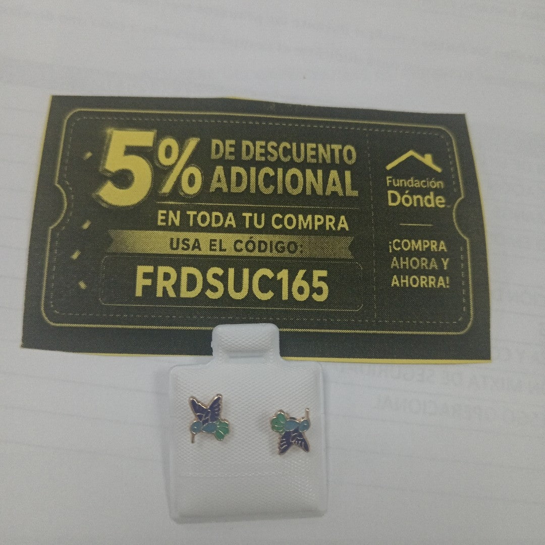 BROQUELES BROQUEL FIG COLIBRI ESMALTE AZUL 14K 0.2138 GR (NUEVO)