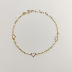 PULSERA ESPECIAL CON CORAZONES 10K 18 CM 1.3 GR (NUEVO)