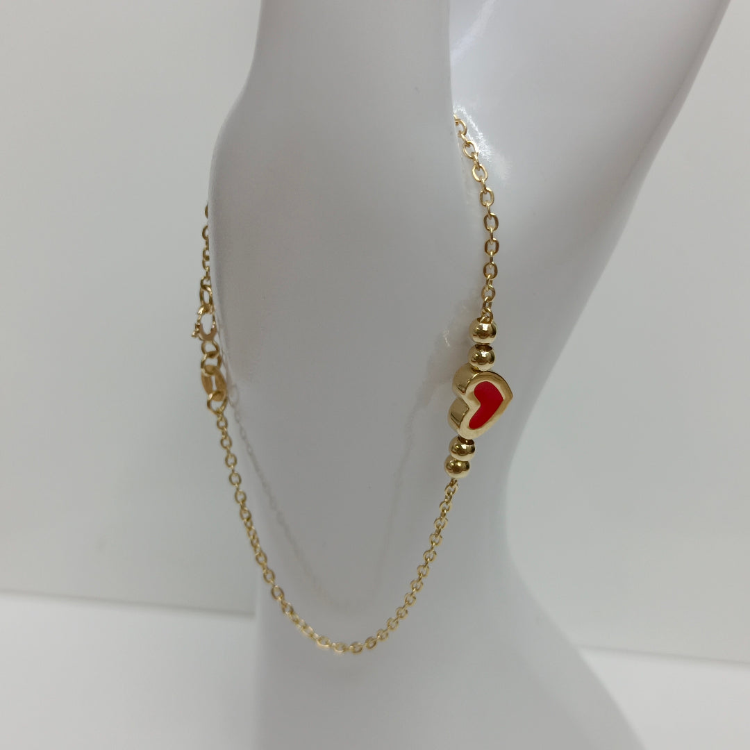 PULSERA TEJIDO ESPECIAL C CORAZON ROJO 14K 18 CM 2.1 GR (NUEVO)