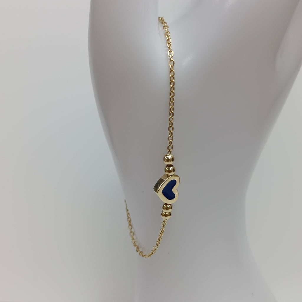 PULSERA TEJIDO ESPECIAL CON FIGURA CORAZON CON ESMALTE AZUL 14K 18 CM 2 GR (NUEVO)