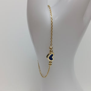 PULSERA TEJIDO ESPECIAL CON FIGURA CORAZON CON ESMALTE AZUL 14K 18 CM 2 GR (NUEVO)