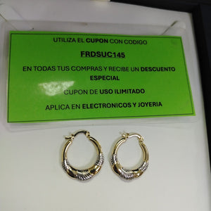 ARETES ARRACADAS HUECAS COMBINADAS 14K 2.5 GR (NUEVO)