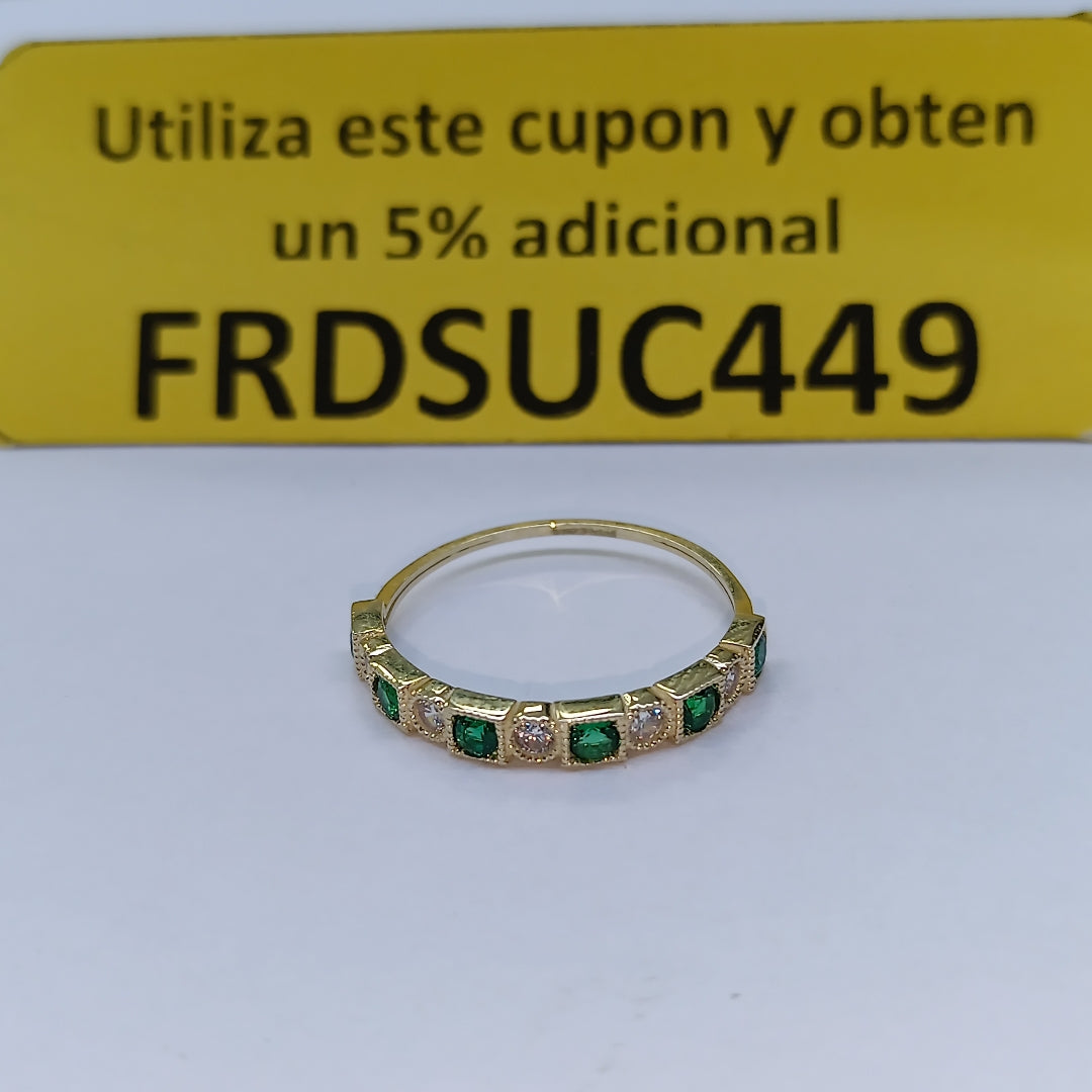ANILLOS TEJIDO ANILLITO C CIRCONIAS Y PIEDRAS VERDES 14K 8.5 1.5 GR (NUEVO)
