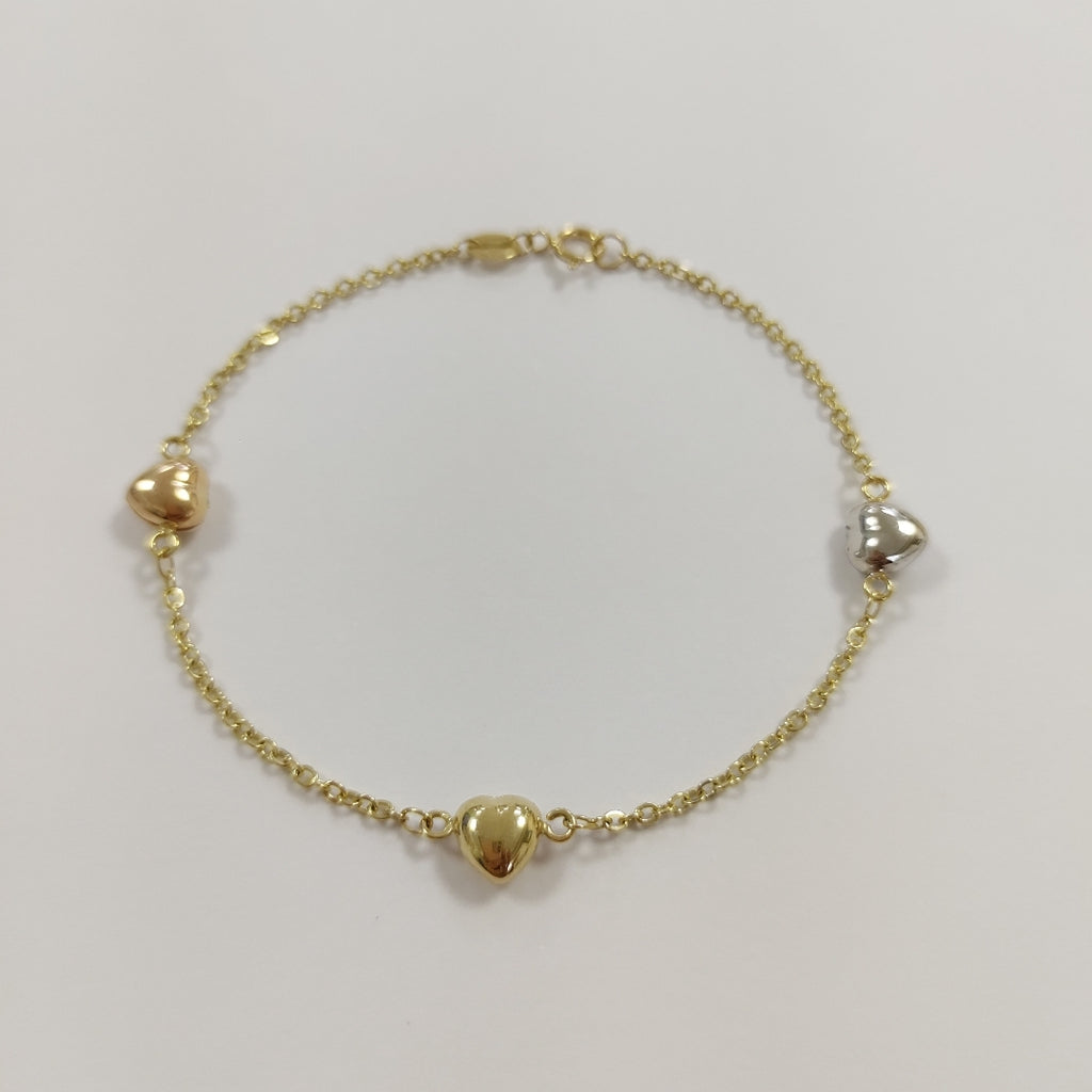 PULSERA ESP CON CORAZONES COMBINADOS 14K 18 CM 1.6 GR (NUEVO)