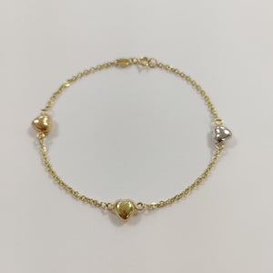 PULSERA ESP CON CORAZONES COMBINADOS 14K 18 CM 1.6 GR (NUEVO)