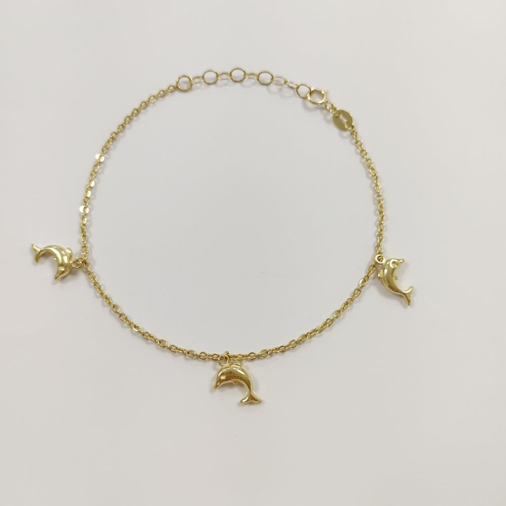 PULSERA ESPECIAL CON DIJES DELFINES 10K 18 CM 2 GR (NUEVO)