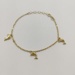 PULSERA ESPECIAL CON DIJES DELFINES 10K 18 CM 1.9 GR (NUEVO)