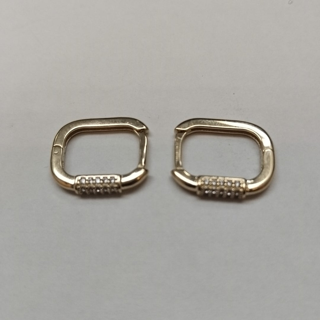 ARETES HUGGIES OVALADA C CIRCONIAS 14K 2.5 GR (NUEVO)
