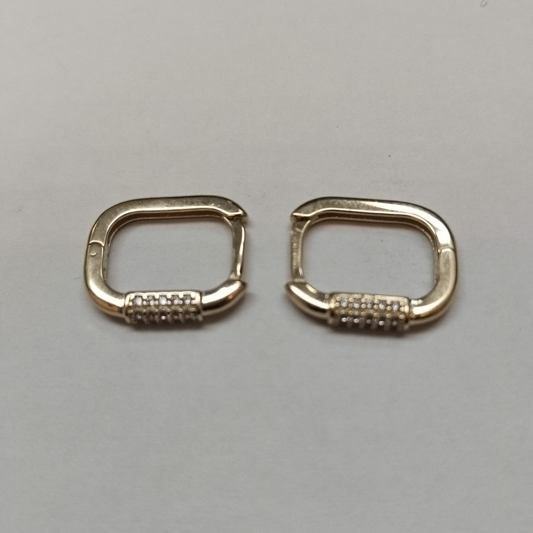 ARETES HUGGIES OVALADA C CIRCONIAS 14K 2.5 GR (NUEVO)
