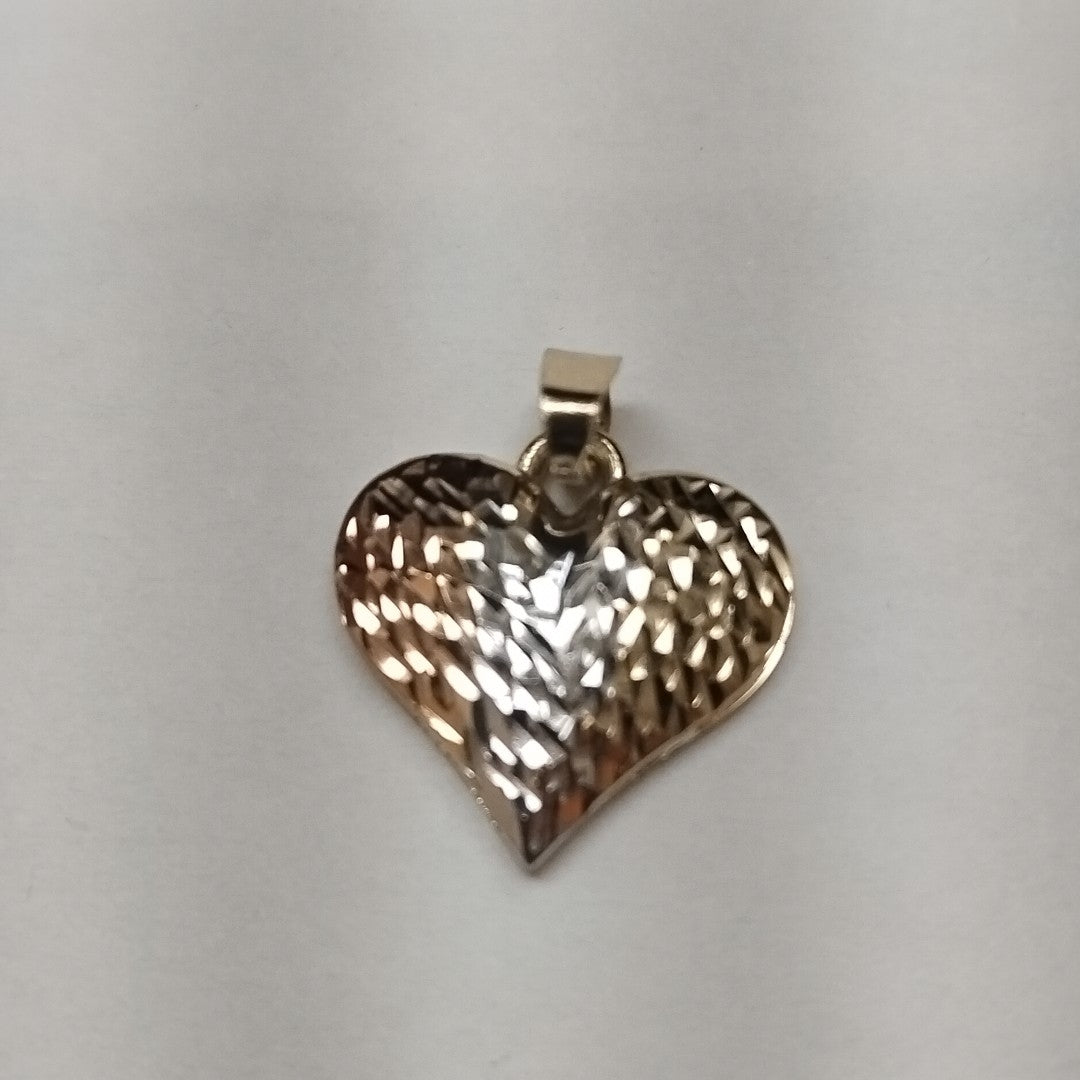 DIJE TEJIDO CORAZON LABRADO COMBINADO 14K 1.2 GR (NUEVO)